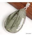 Pendentif Actinolite verte goutte argent 925 véritable et certifié