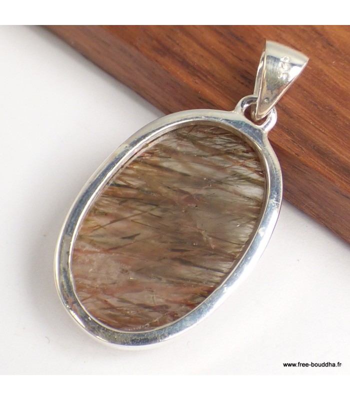 Pendentif argent 925 Actinolite verte naturelle forme ovale certifiée