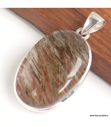 Pendentif argent 925 Actinolite verte naturelle forme ovale certifiée