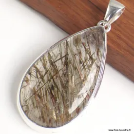 Pendentif bijou Actinolite verte forme goutte - Bijoux en Actinolite