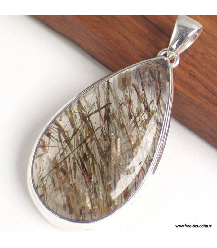 Véritable pendentif Actinolite verte argent 925 avec certificat