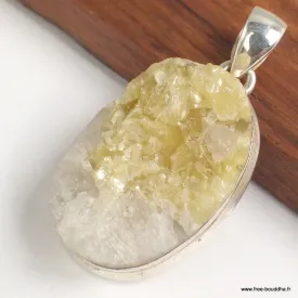 Pendentif argent oval Lépidolite jaune brute - Bijoux en Lépidolite jaune