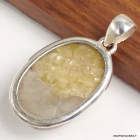 Pendentif argent oval Lépidolite jaune brute - Bijoux en Lépidolite jaune