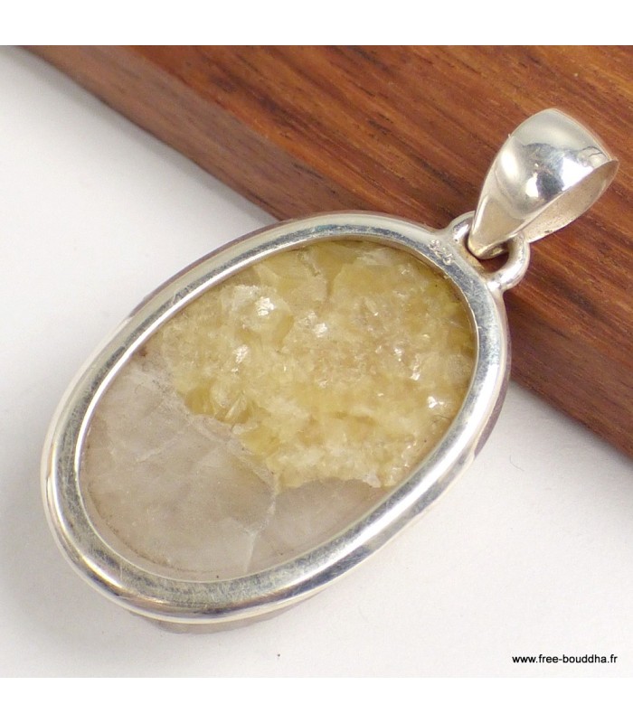 Pendentif Lépidolite jaune brut argent 925 poinçonné authentique