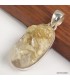 Pendentif Lépidolite jaune brute argent 925 ovale certificat inclus