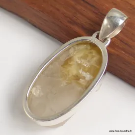 Pendentif oval en Lépidolite jaune brute - Bijoux en Lépidolite jaune