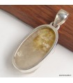 Pendentif Lépidolite jaune brute argent 925 ovale certificat inclus