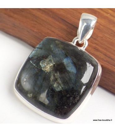 Pendentif Larvikite argent 925 pierre naturelle certifiée