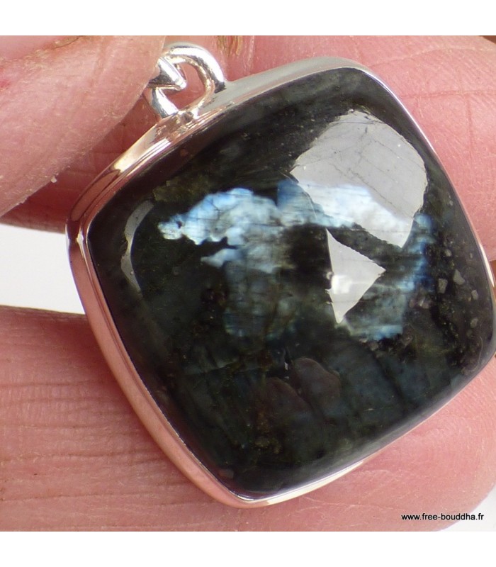 Pendentif Larvikite argent 925 pierre naturelle certifiée