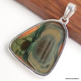 Pendentif argent Jaspe imperial forme libre - Bijoux en Jaspe Impérial