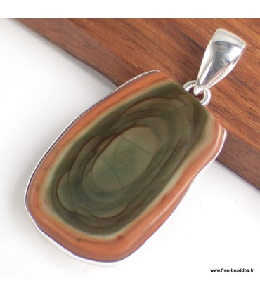 Pendentif Jaspe impérial marron kaki argent 925 véritable certifié