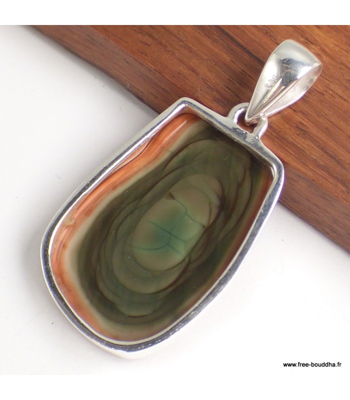 Pendentif Jaspe impérial marron kaki argent 925 véritable certifié