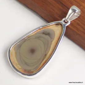 Pendentif argent Jaspe impérial jaune kaki - Bijoux en Jaspe Impérial