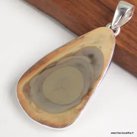 Pendentif argent Jaspe impérial jaune kaki - Bijoux en Jaspe Impérial