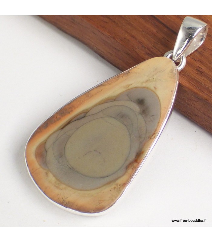 Pendentif Jaspe impérial jaune kaki argent 925 véritable certifié