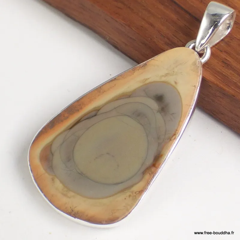 Pendentif argent Jaspe impérial jaune kaki - Bijoux en Jaspe Impérial