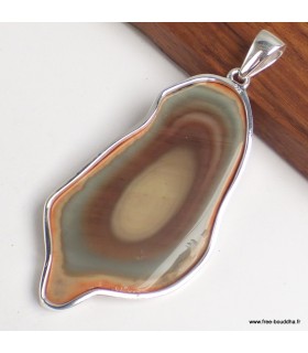 Pendentif Jaspe impérial rouille kaki argent 925 poinçonné authentique