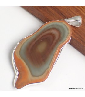 Pendentif Jaspe impérial rouille kaki argent 925 poinçonné authentique