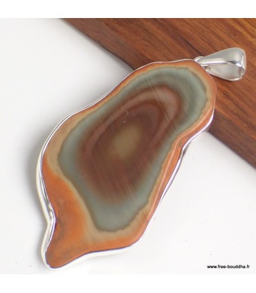 Pendentif Jaspe impérial rouille kaki argent 925 poinçonné authentique