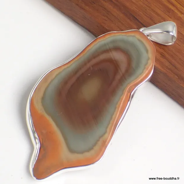 Grand Pendentif Jaspe impérial rouille kaki - Bijoux en Jaspe Impérial