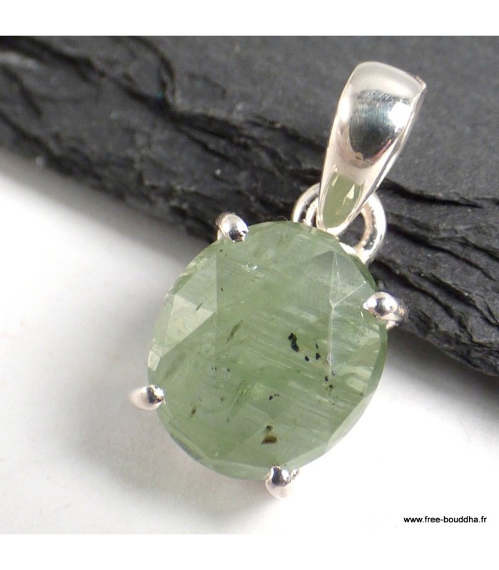 Pendentif Cyanite verte facettée argent 925 pierre rare certifiée