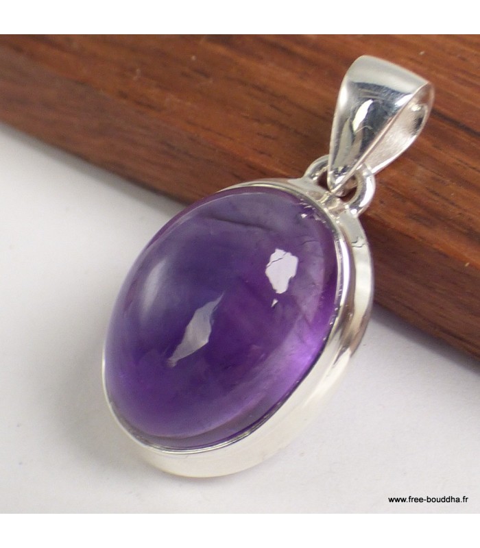Pendentif Ovale Améthyste Cabochon – Argent 925 Certifié