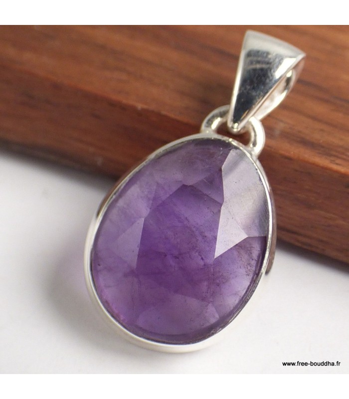 Améthyste facettée certifiée – Pendentif en argent 925 naturel