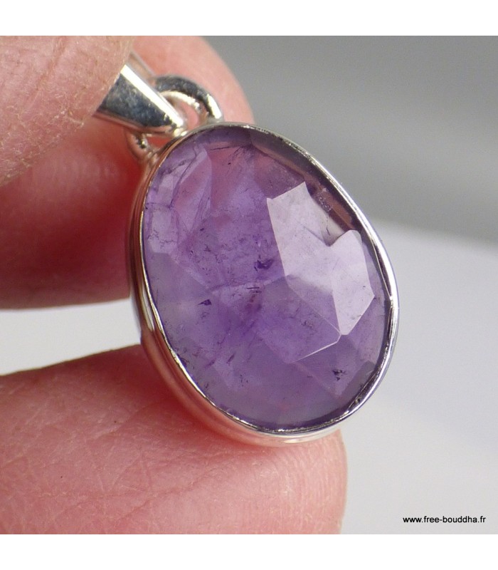 Améthyste facettée certifiée – Pendentif en argent 925 naturel