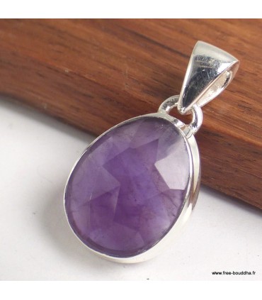 Pendentif Améthyste Violette Damier – Argent 925 Certifié