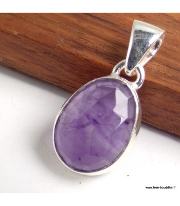 Pendentif Améthyste taille damier – Argent 925 Fait Main