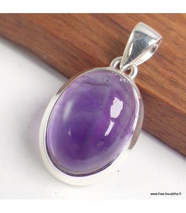 Pendentif Ovale Améthyste Cabochon – Argent 925 Certifié