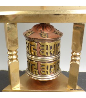 Moulin à prières tibétain laiton cuivre 3 piliers Népal