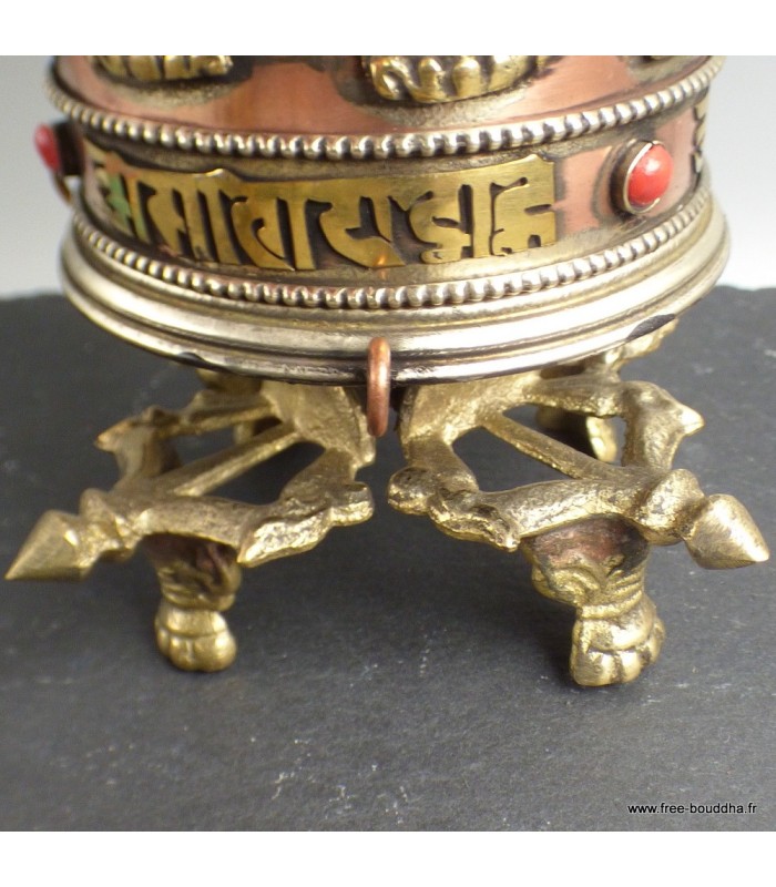 Moulin à prières tibétain en métal, 16 cm, artisanal.