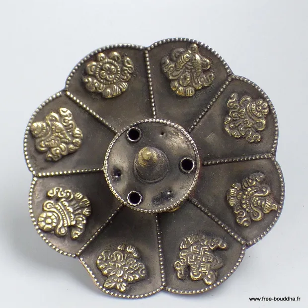 Porte-encens tibétain Lotus en métal vieilli - Porte-encens tibétains