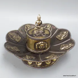 Porte-encens tibétain Lotus et Bouddha cuivre vieilli - Porte-encens tibétains
