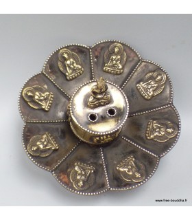 Brûleur d'encens tibétain en cuivre avec Bouddhas.