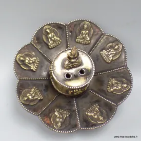 Porte-encens tibétain Lotus et Bouddha cuivre vieilli - Porte-encens tibétains