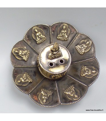 Brûleur d'encens tibétain en cuivre avec Bouddhas.