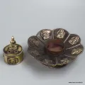 Porte-encens tibétain Lotus et Bouddha cuivre vieilli - Porte-encens tibétains