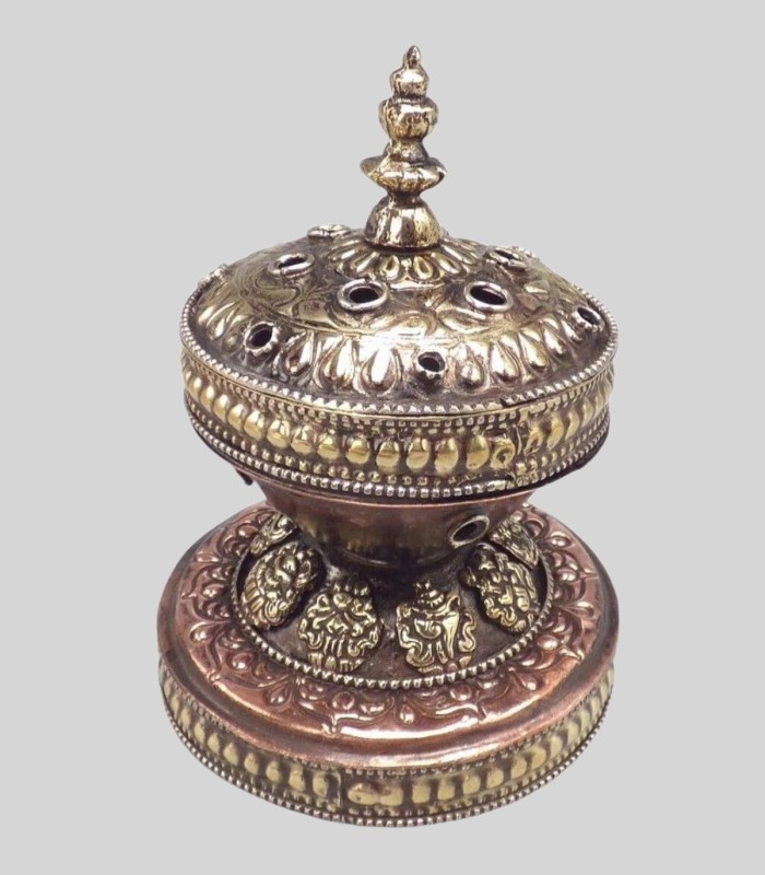 Brûleur encens tibétain 6 trous métal cuivre artisanal Népal