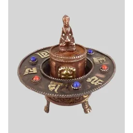 Brûleur d'encens tibétain rond orné de Mantra - Porte-encens tibétains