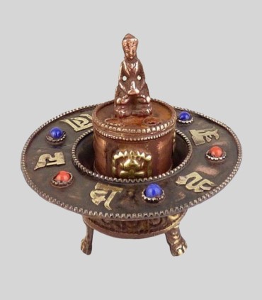 Brûleur d'encens tibétain en cuivre avec Bouddha et mantra.