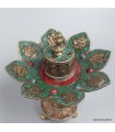 Porte-encens bouddhiste en laiton et turquoise – artisanal Népal