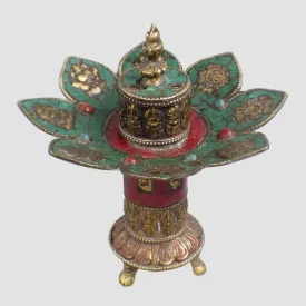Brûleur d'encens orné des signes auspicieux cuivre pierres - Porte-encens tibétains