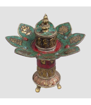 Porte-encens bouddhiste en laiton et turquoise – artisanal Népal