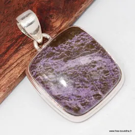 Pendentif Stichtite carrée en argent 925 - Pendentifs pierres naturelles