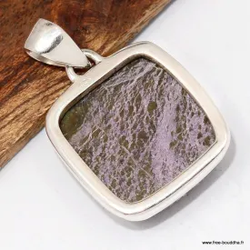 Pendentif Stichtite carrée en argent 925 - Pendentifs pierres naturelles