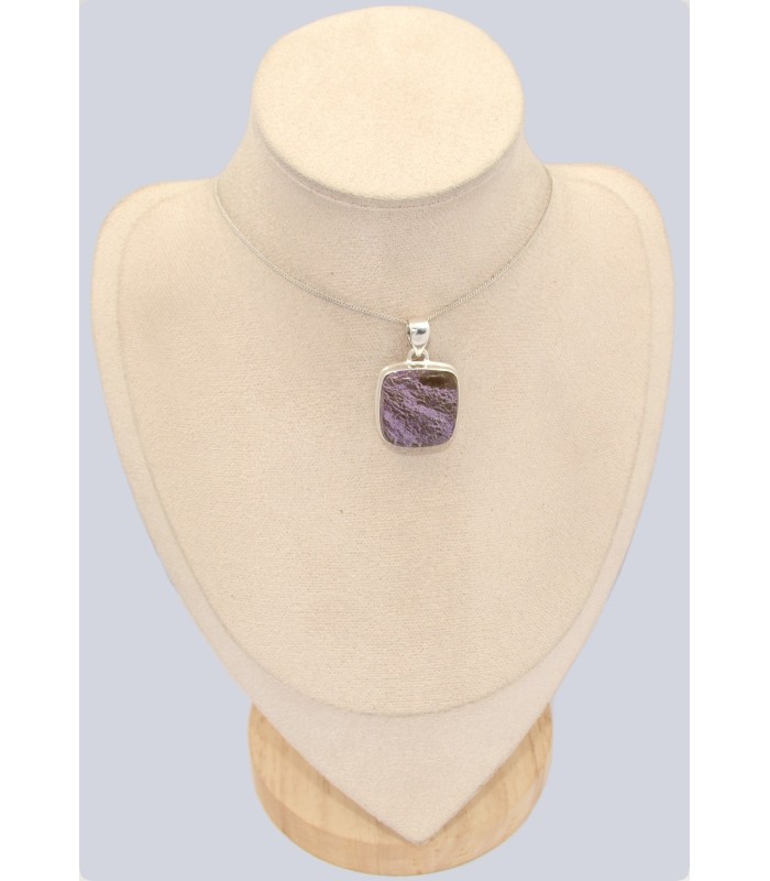 Stichtite carrée authentique – Pendentif argent 925 unique