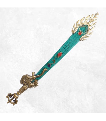 Épée de Manjushri en métal et laiton sertie de pierres naturelles