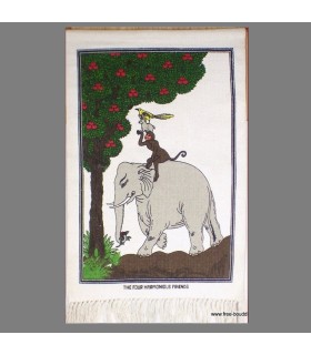 Tenture tibétaine 4 amis coton épais décoration spirituelle méditation